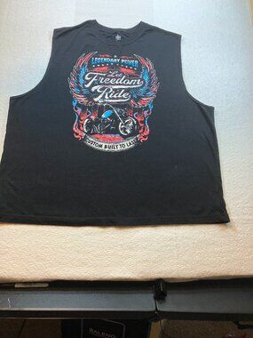 Celebrate Patriotic Graphic "Let Freedom Ride" Black Sleeveless T-Shirt Mens 3XL